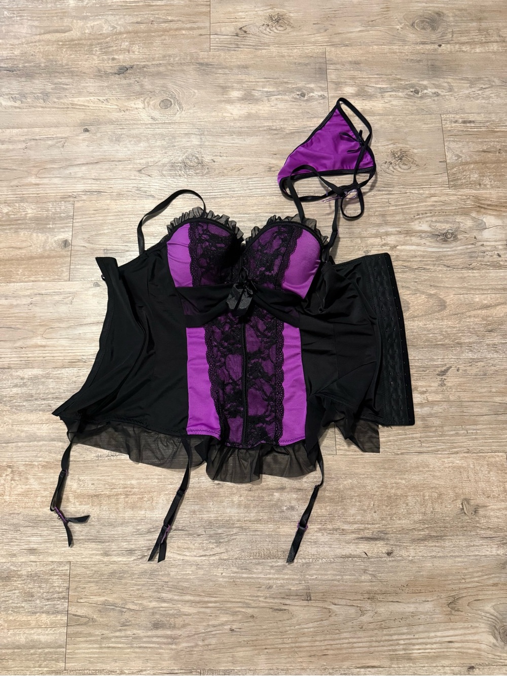 Black Fuchsia Secret Lace XL Corset Lingerie Set Purple Black Y2K Goth